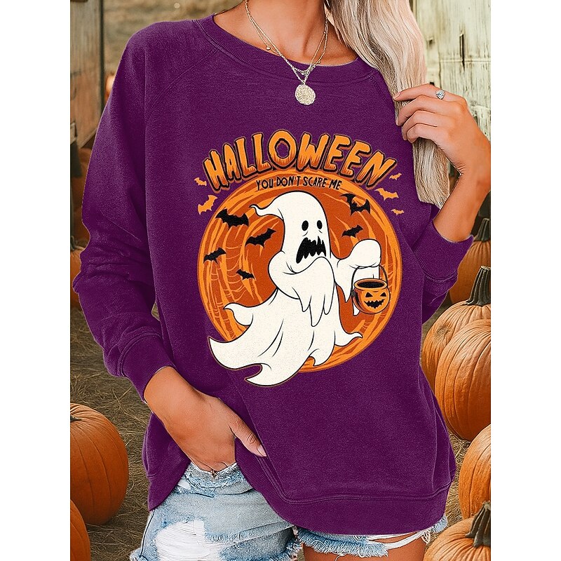 Halloween Women's Sweatshirts Ghost Graphic Fashion Casual Long Sleeve Crew Neck Regular Tops Street Dailywear Casual Print Black Blue Purple Green Fall Winter2
