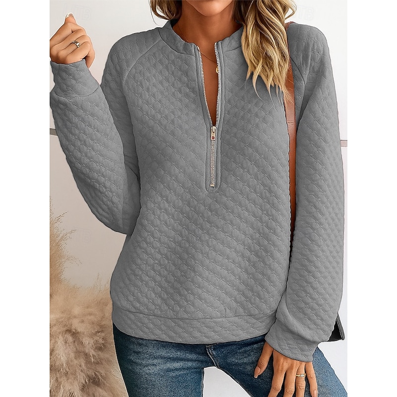 Women's Zip Up Sweatshirts Casual Long Sleeve V Neck Regular Tops Half Zipper Quarter Zipper Black White Pink Gray Spring Fall3