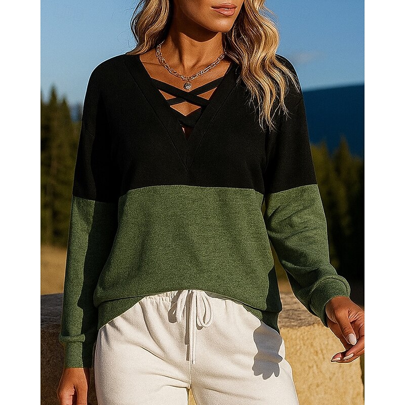 Women's Pullover Sweatshirt Casual Tops Colorblocking Long Sleeve Top Athleisure Fall V Neck Patchwork Lightweight Workout Outdoor Training Sportswear Activewear White Pink Green4