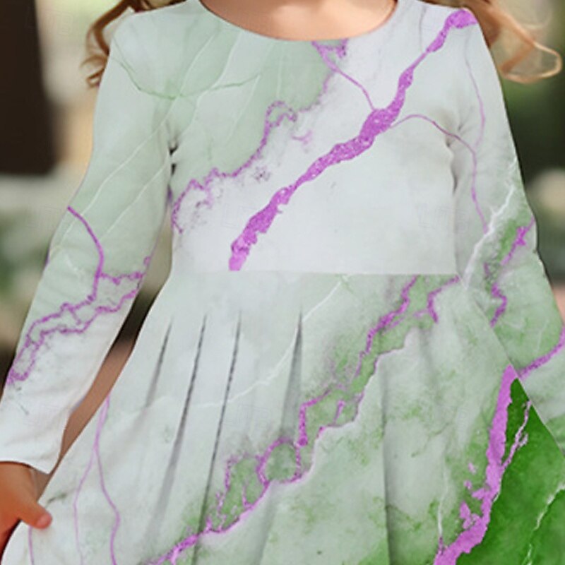Girls' 3D Graphic Dress Long Sleeve Summer Spring Vacation Daily Holiday Beautiful Sweet Kids 4-12 Years Casual Dress A Line Dress Knee-length Regular Fit3