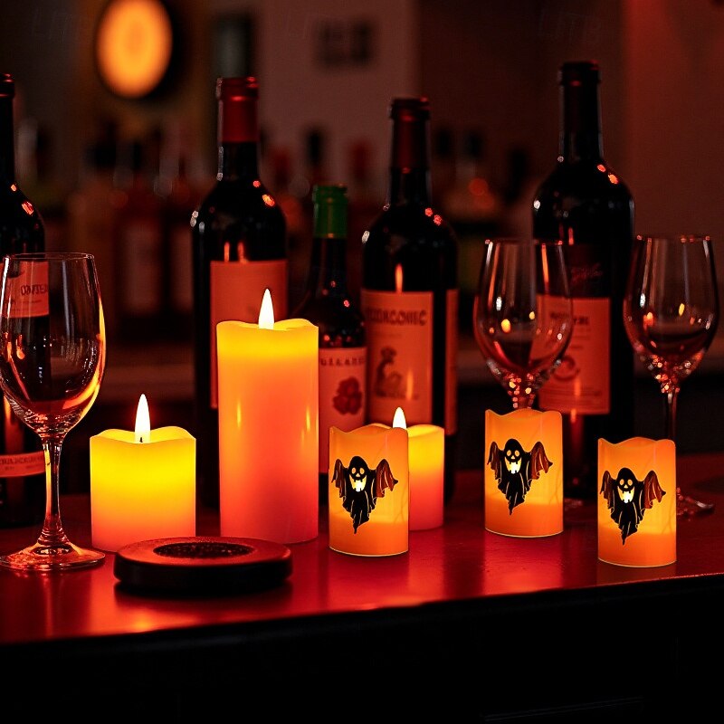 2PCS Halloween LED Electronic Candle Lamp Skull Ghost Pattern Night Light Halloween Arrangement Decorative Pumpkin Lantern4