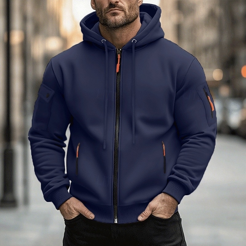 Men's Hoodie Full Zip Hoodie Tactical Hoodie Black Navy Blue Camel Light Grey Dark Gray Hooded Plain Zipper Sports & Outdoor Casual Daily Streetwear Cool Sportswear Spring &  Fall Clothing Apparel2