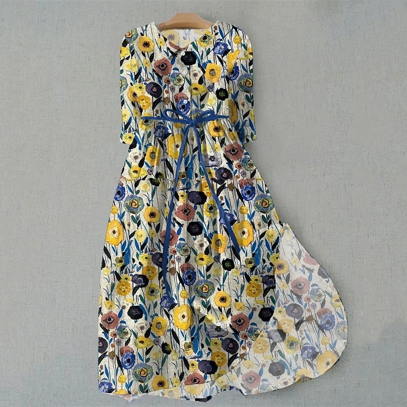 Women's Midi Dress Shirt Dress Casual Dress Fashion Modern Daily Beach Weekend Regular Fit Flower Half Sleeve Shirt Collar Yellow Pink Blue Green Summer Spring