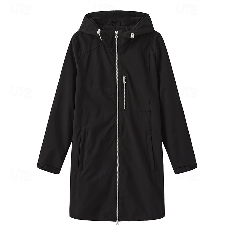 Women's Trench Coat Waterproof Rain Jackets Rain Coats Waterproof Windproof Zipper Pocket Fashion Outdoor Plain Going out Weekend Zipper Regular Hooded Regular Fit Long Sleeve Outerwear Light Blue4