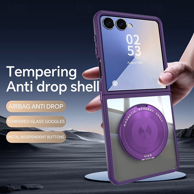Phone Case For Samsung Galaxy Z Flip 7 Z Flip 6 Z Flip 5 Back Cover Magnetic Kickstand Shockproof Retro TPU3