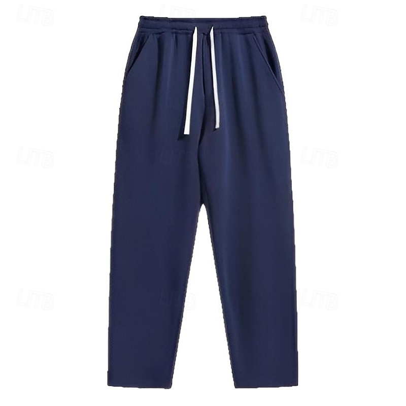 Men's Sweatpants Wide Leg Sweatpants Trousers Open Bottom Sweatpants Drawstring Elastic Waist Plain Moisture Wicking Breathable Full Length Outdoor Daily Running Fashion Streetwear Black Navy Blue4