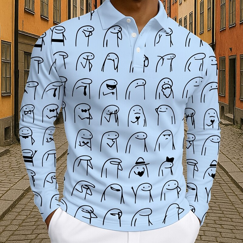 Mens Long Sleeve Polo Shirt Funny Flork Meme Graphic, Casual Lifestyle Wear2