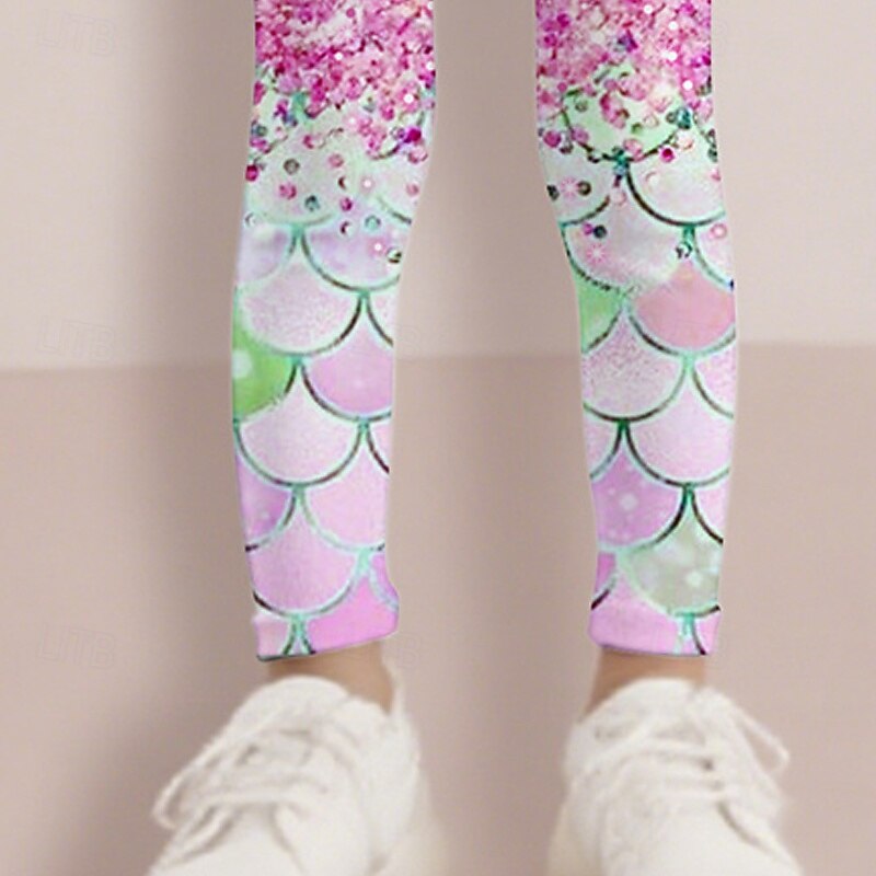 Girls' 3D Cartoon Mermaid Pants Leggings Spring Fall Cute Basic Kids 4-12 Years Outdoor Casual Daily Regular Fit4
