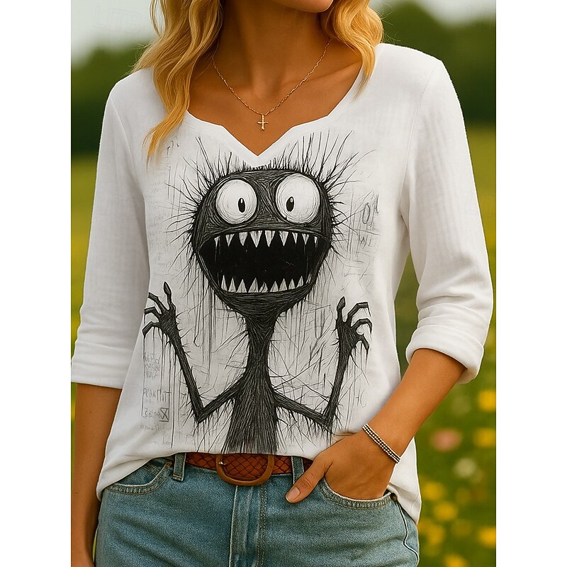 Women's 100% Cotton Shirts Graphic Animal Vintage Tropical Stylish 3/4 Length Sleeve Asymmetrical Regular Tops Daily Holiday Black White Gray Summer Spring2