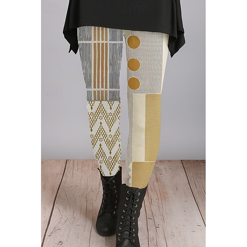 Women's Leggings Vacation Vintage Ethnic Style Ankle-Length High Waist Graphic Abstract 3D Print Quick Dry Breathability Soft Stretchy Outdoor Home Causal Black White Yellow Blue Fall Regular Fit2