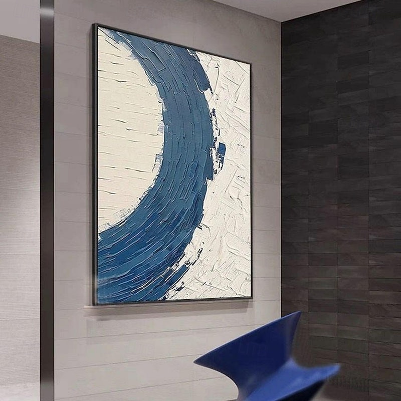 High Quality Handmade Blue White Abstract Texture Thick Oil Painting Wall Nordic Poster Art Unframed Modern Home Murals Hand Item Decor Living Room3