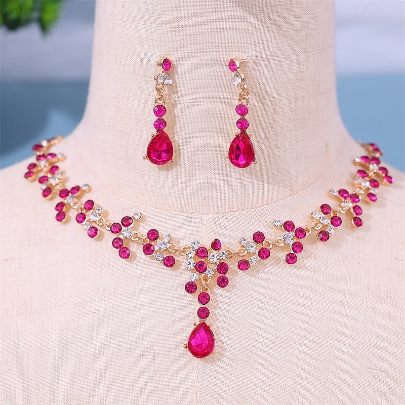 Jewelry Set Two-piece Suit Green Rhinestone Alloy 1 Necklace Earrings Women's Elegant Vintage Fashion Vintage Style Classic Jewelry Set For Wedding Party Valentine's Day4