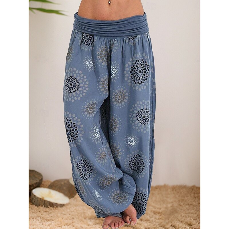 Women's Harem Pants Vacation Vintage Casual Full Length High Waist Graphic Geometric Inelastic Outdoor Vacation Home Lake blue Dusty Blue Amethyst Summer Spring