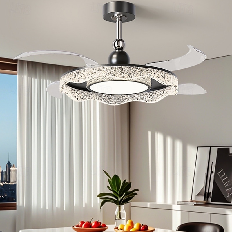 LED Ceiling Fans Dimmable with Remote Contral 106cm Flush Mount Ceiling Lamp Acrylic Lampshade Chandelier Bedroom Living Room
