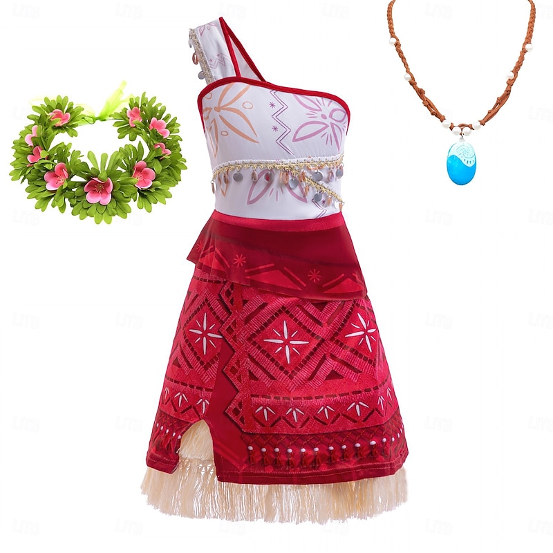 Moana Princess Moana Dress Necklace Costume Halloween Dress Cosplay Costume  Movie TV Theme Costumes Movie Cosplay for Girls' Kid's Carnival Children's Day  World Book Day Party Birthday Beach