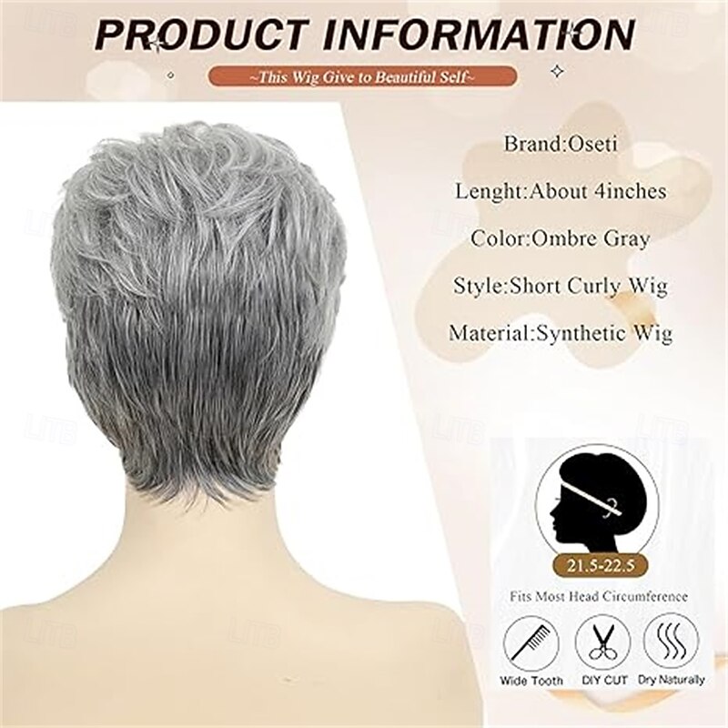 Short Curly Gray Wig Light Grey Wavy Wig For White Women Sliver Gray Synthetic Wig with Bangs Full Puffy Curly Old Grandma Cosplay Wigs for Women2