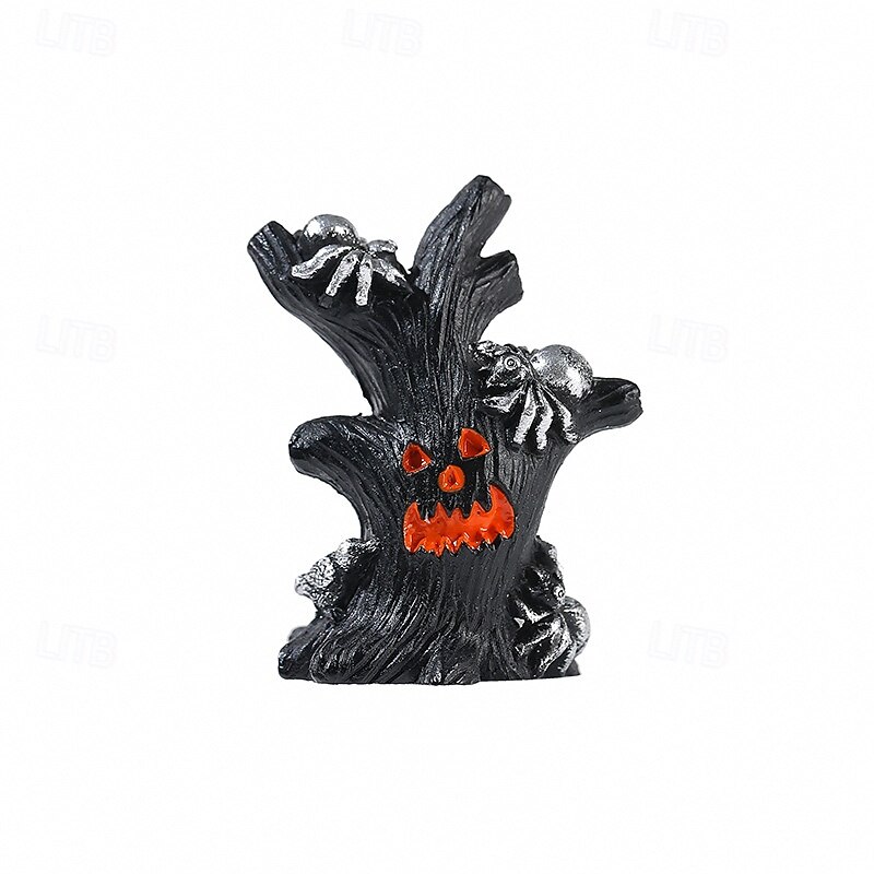 9pcs Halloween Tree Monster Micro Landscape Figurines, Spooky Pumpkin and Ghost Desktop Scene Decorations, Creepy Fairy Garden Accessories4