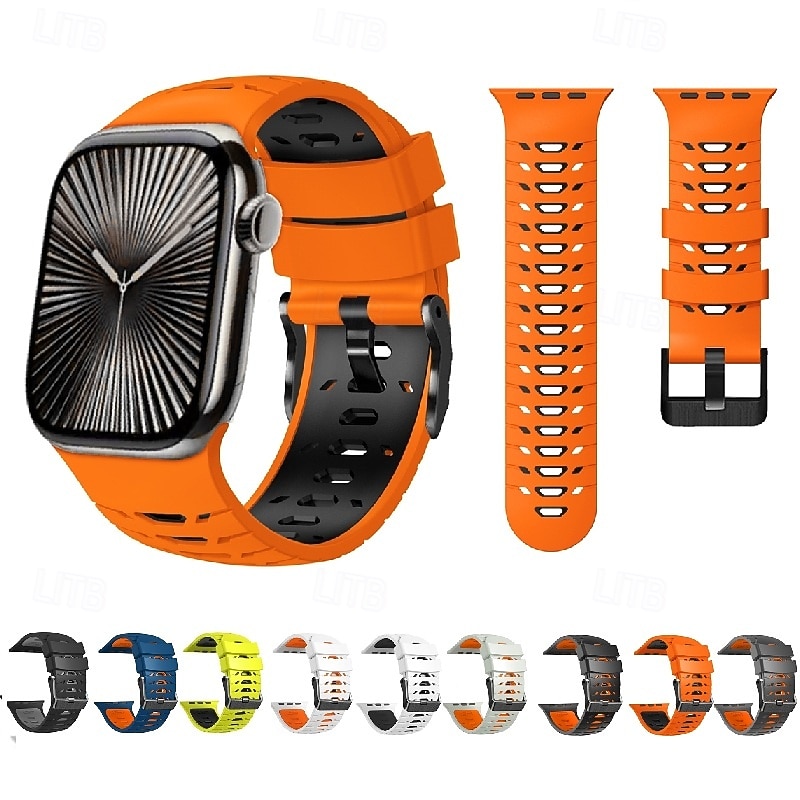 Sport Band Compatible with Apple Watch band 42mm 44mm 45mm 49mm Rugged Two Tone Metal Clasp Silicone Strap Replacement Wristband for  for iwatch Ultra 2 Series 9 8 7 SE 6 5 4 SE - Main Image