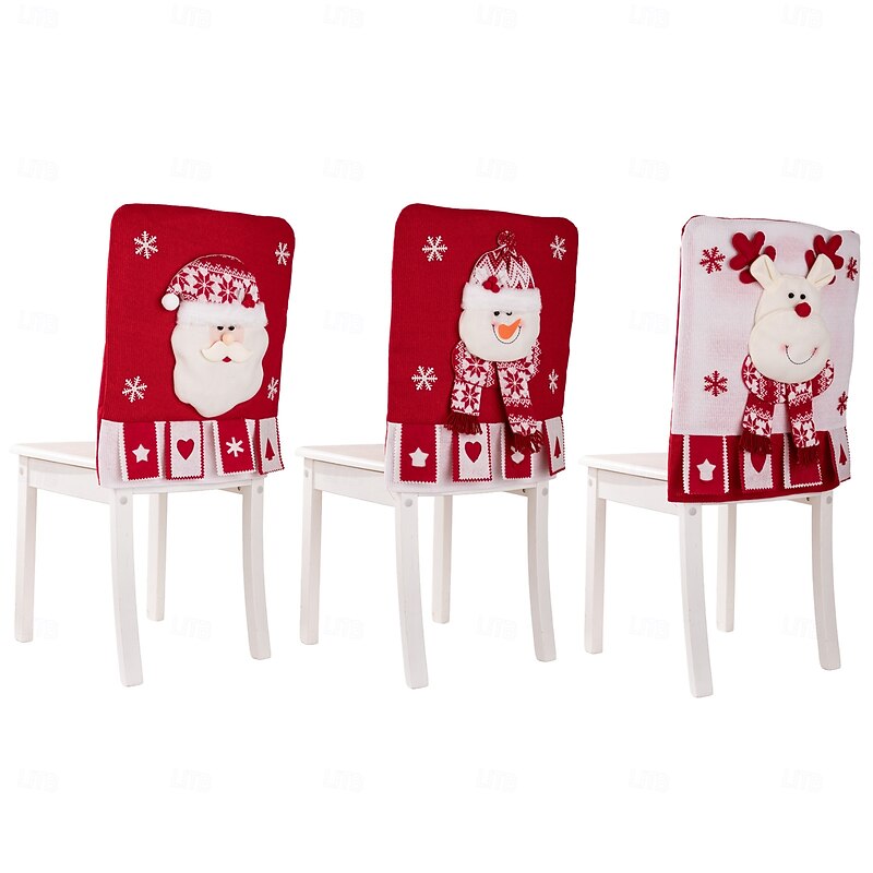 Christmas Chair Cover Holiday Fabric 3D Doll Design Santa Head Stool Cap Chair Back Protector Festive Christmas Decoration for Home Dining Room Party Seating Accessory3