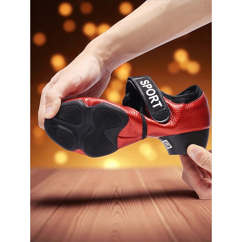 Women's Red and Black Split Sole Jazz Dance Shoes - Comfortable Slip-Resistant Performance Sneakers for Latin, Modern and Ballroom Practice3