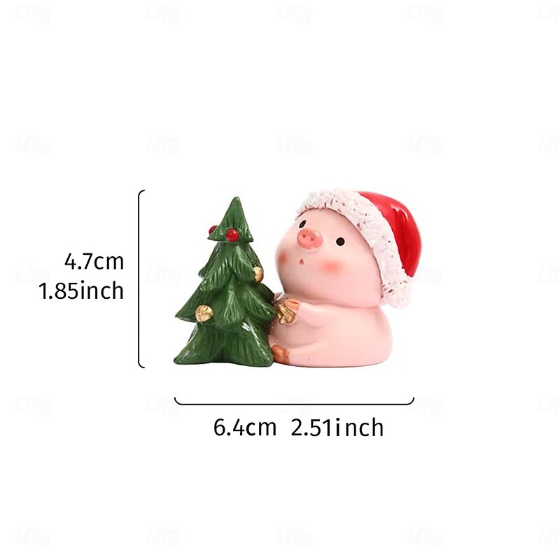Christmas Decoration Cute Cartoon Pink Pig Holding Star and Christmas Tree Resin Mini Figurine Holiday Window Display and Christmas Gift Ornament2