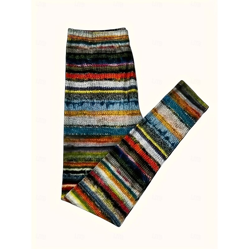 Women's Leggings Vacation Vintage Ethnic Style Full Length High Waist Graphic Striped 3D Print Quick Dry Breathability Soft Stretchy Outdoor Home Causal Yellow Blue Fall Skinny2
