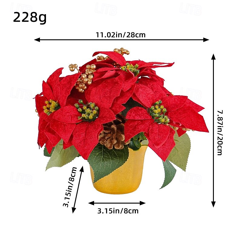 Christmas Artificial Poinsettia Potted Plant, Red Holiday Tabletop Decoration, Faux Floral Arrangement for Home, Restaurant, Bar, Christmas Wreath Accent4