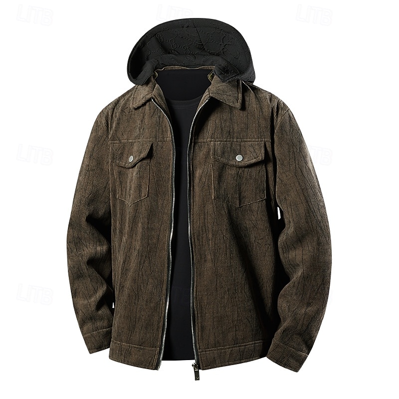 Men's Jacket Casual Jacket Outdoor Vacation Warm Zipper Pocket Fall Winter Plain Fashion Streetwear Standing Collar Regular Black Green Beige Coffee Jacket