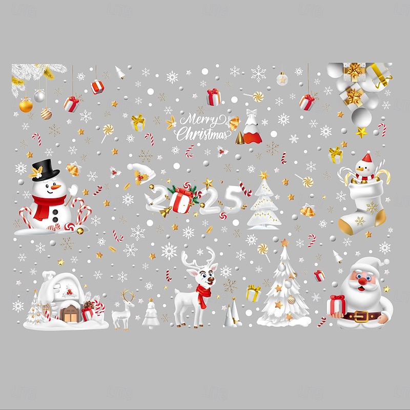 9 Sheets Christmas Window Cling Wall Sticker Decals Decorations, Candy Canes, Snow Houses, Snowflakes, Santa Claus, Reindeer & Snowmen, Static Cling, Holiday Home & Store Decor4