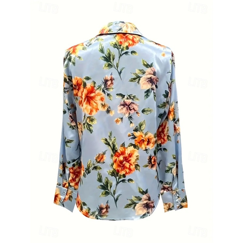 Women's Work Shirt Floral Graphic Elegant Stylish Basic Long Sleeve Shirt Collar Regular Tops Work Party Evening Wear Daily Yellow Light Green Blue Green Spring, Fall, Winter, Summer4