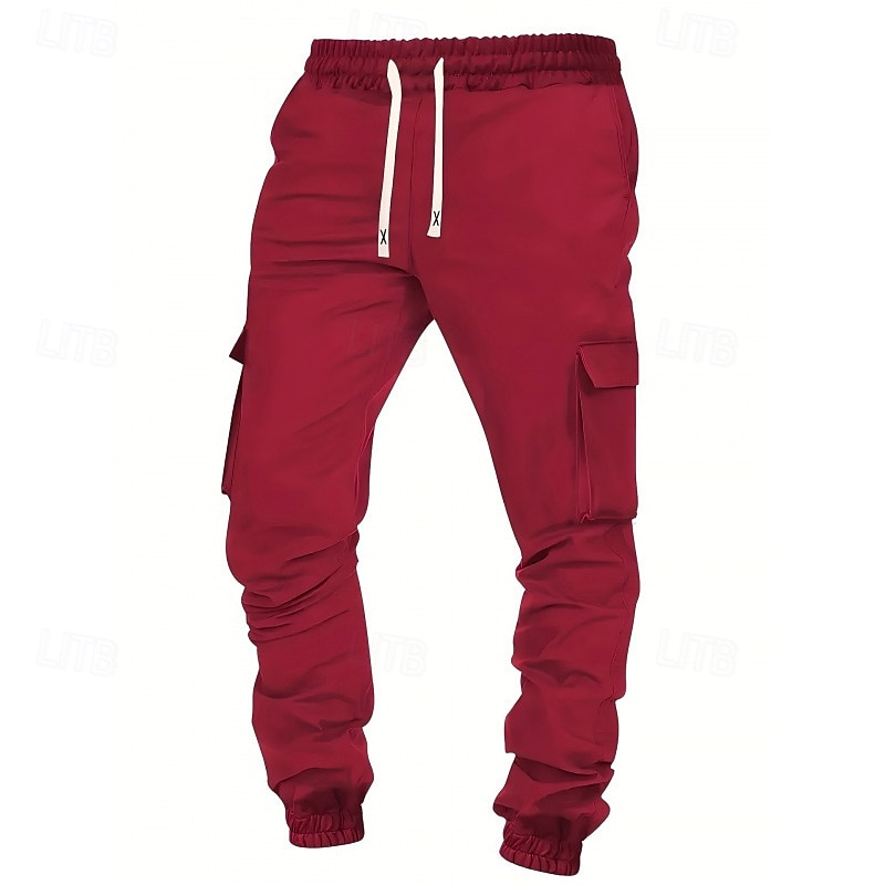 Men's Sweatpants Fleece Pants Joggers Trousers Cargo Sweatpants Drawstring Pocket Elastic Waist Plain Comfort Warm Sports Outdoor Daily Fashion Casual Black Red Micro-elastic