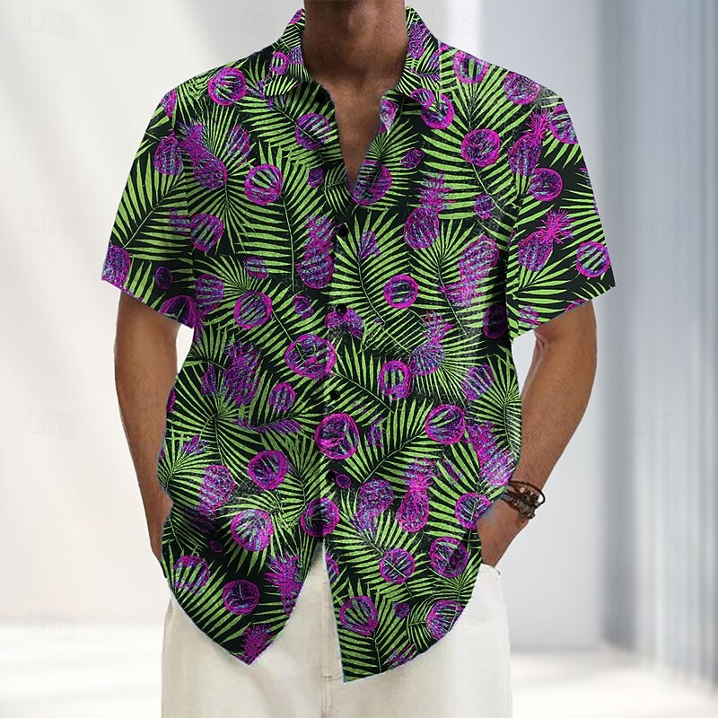 Men's Floral Print Tropical Plants Flowers Summer Hawaiian Shirt Button Up Shirt Aloha Shirt Short Sleeve Hawaiian Vacation Beach Wear Summer Spring Turndown 3D Print Collared Shirts Blue Green Dark4