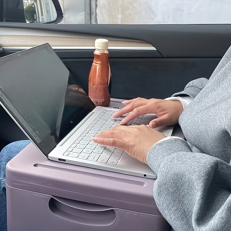 Portable Folding Desk with Storage, Multifunctional Laptop Table with Carrying Handle for Car, Dorm, and Bed - PP Material3