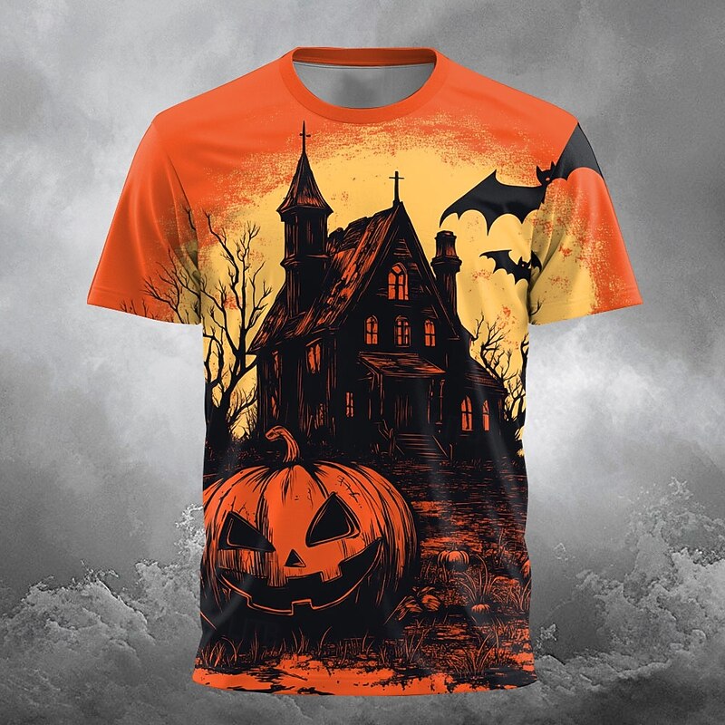 Halloween Men's Optical Illusion Pumpkin 3D T Shirt Short Sleeve T shirt 3D Print Crew Neck Shirt Exaggerated Designer Horror Party Street Holiday Orange 3 Black Orange Summer Spring All Seasons3