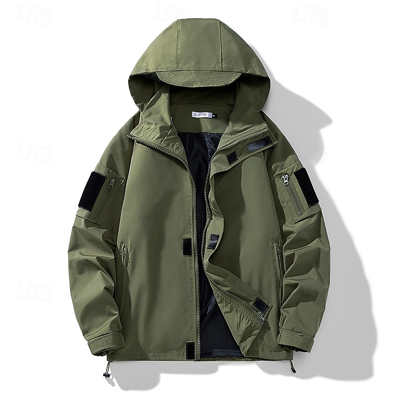 Men's Jacket Casual Jacket Outdoor Vacation Warm Zipper Pocket Fall Winter Plain Fashion Streetwear Standing Collar Regular Black Khaki Army Green Jacket