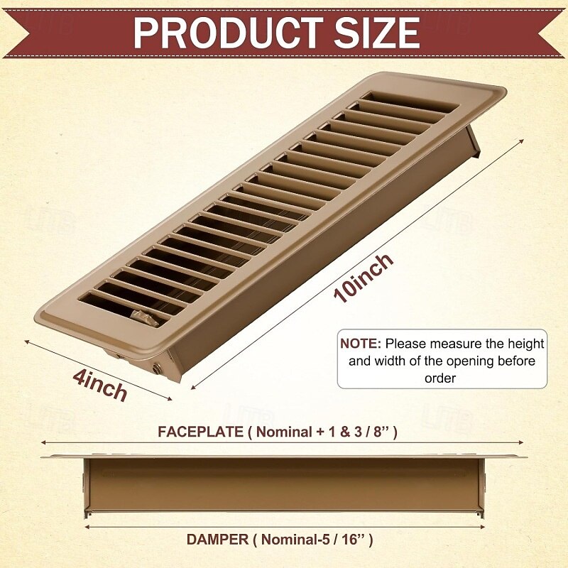 Heavy-Duty 4" x 10" Floor Vents Registers - Walkable Premium Finish Sidewall Floor Register with Easy Adjust Air Supply Lever for Home, Office or Ceiling Installation - Durable and Sturdy Design4