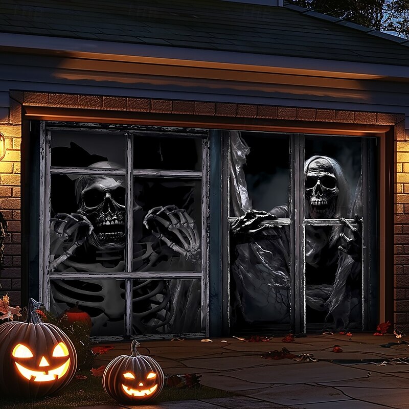 Halloween Garage Door Cover Large Hanging Backdrop Clown Zombie Containment Unit Dark Punk Gothic Style Party Outdoor Shooting Backgrounds Yard Haunted House Home Decor4