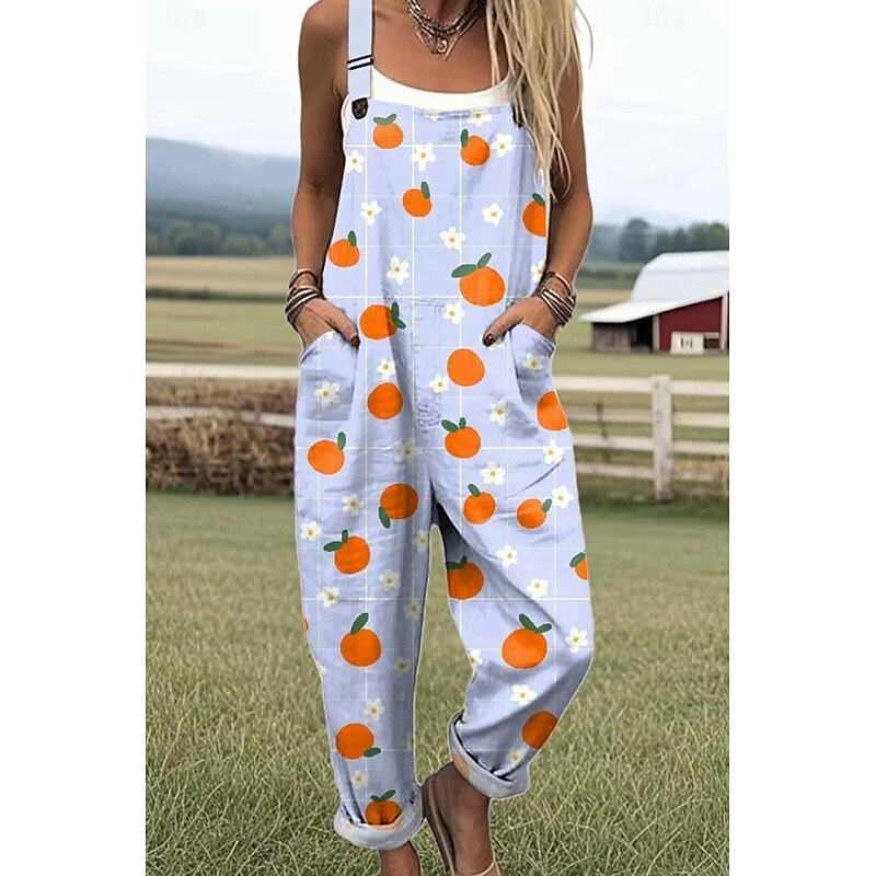 Women's Dungarees Active Animal Sleeveless Sleeveless Wide Leg Square Neck Pocket with Pocket Vacation Daily Loose Fit White Yellow Purple Summer3