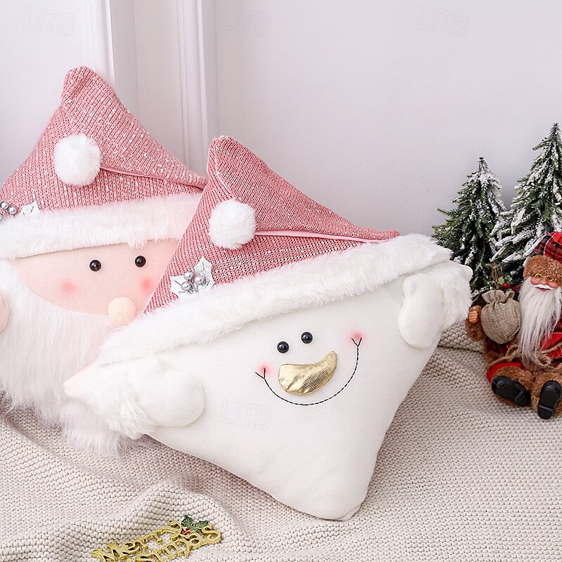 Christmas Pillow Cover Creative Holiday Cushion Case with Cute Santa Design 3D Decorative Throw Pillow for Sofa Bed Festive Home Party Christmas Decoration Accessory