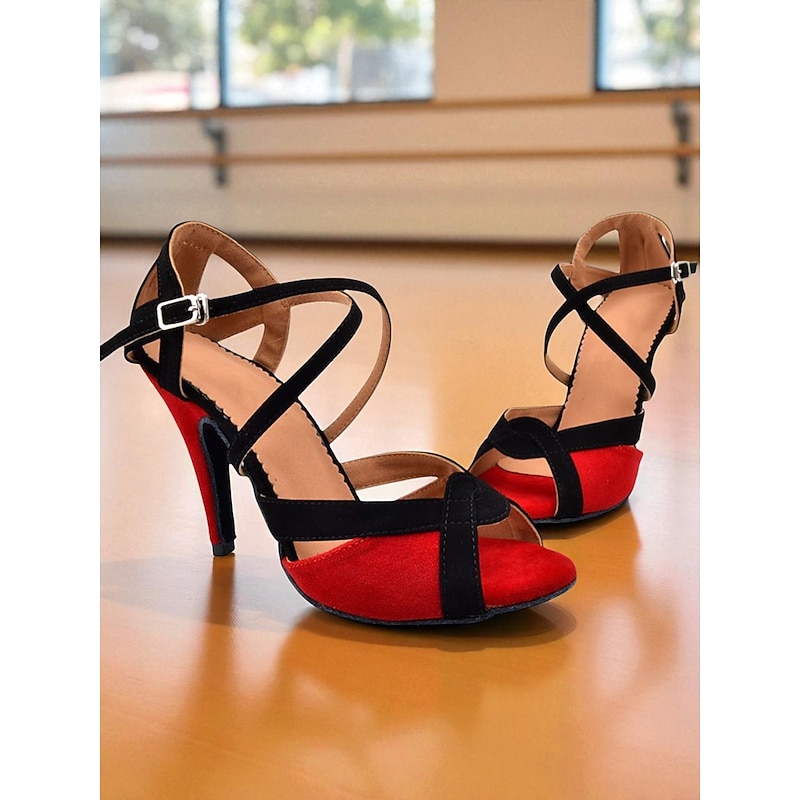 Women's Blue and Black Suede Latin Dance Shoes with Cross Straps, Open Toe, High Heel - Professional Ballroom Performance Footwear for Competitions and Practice4