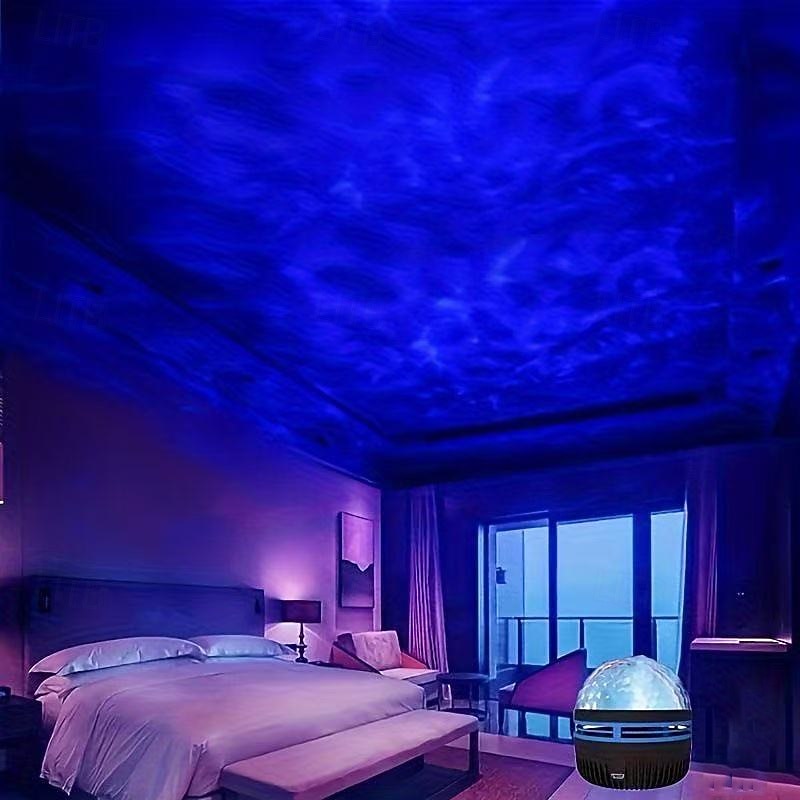 1 Pc 10CM Starry Sky Projection Light, Aurora Water Ripple Star Xuan Special Effect Atmosphere Light, Bedroom Bedhead Romantic Night Light, Live Starry Sky Light, USB Plug in Remote Control4
