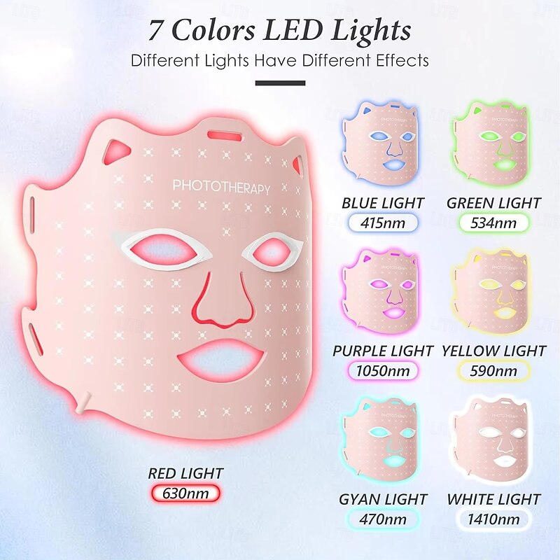 7 Colors Silicone LED Face Mask Photon Therapy Pore Minimizing Brightening Glowing Skin Tone2