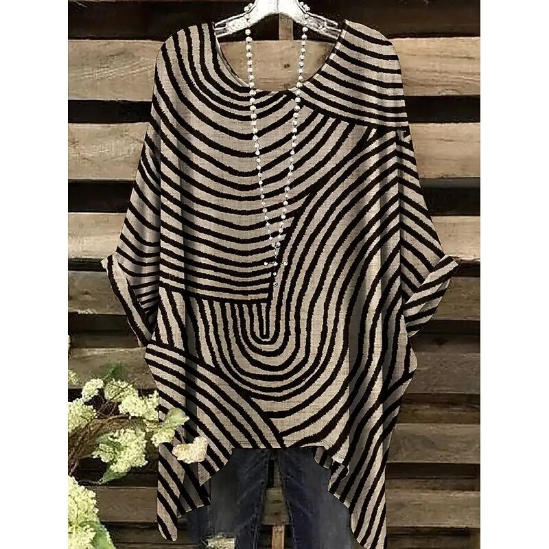 Women's Blouse Graphic Geometric Vintage Daily Casual Half Sleeve Batwing Sleeve Crew Neck Long Tops Daily Holiday Beach Wear Asymmetric Black Yellow Blue Rainbow Summer Spring