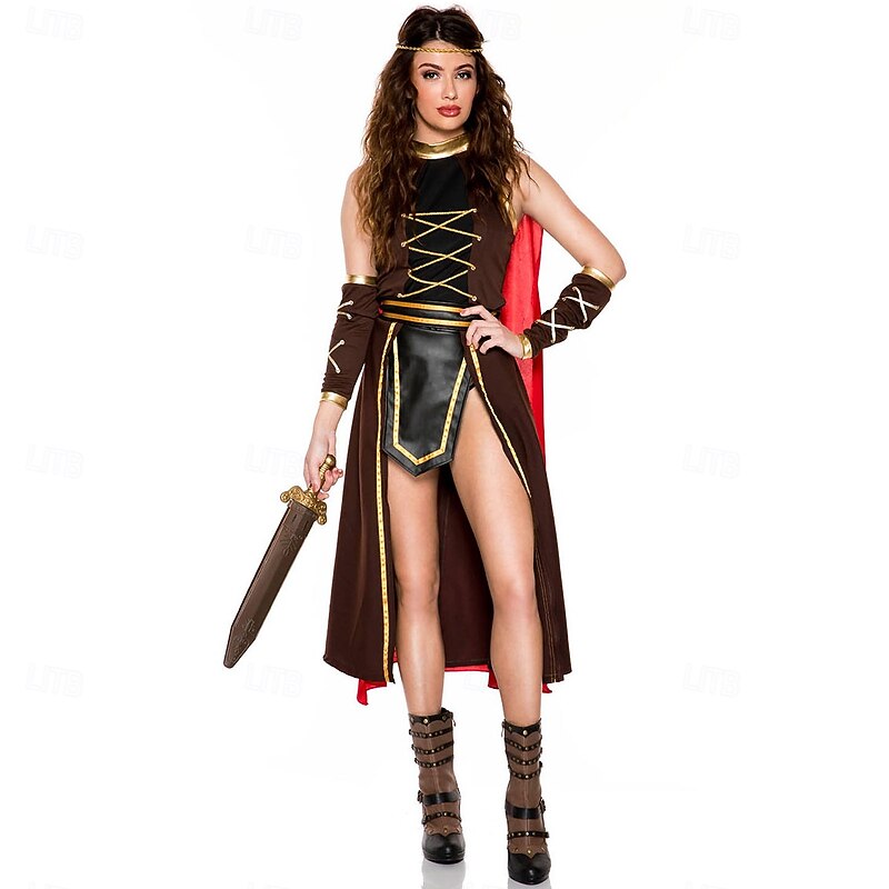 Retro Vintage Ancient Rome Cosplay Costume Outfits Spartans Fancy Dress Women's Halloween Carnival Party Masquerade Adults Dress Cloak