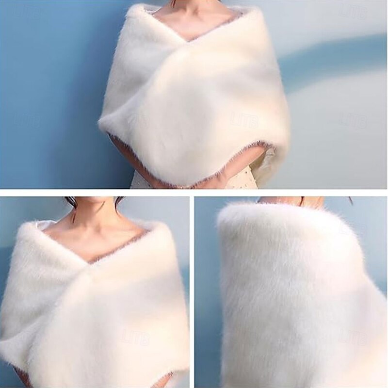 Faux Fur Wedding Shawl Wrap for Women Thick Scarf Winter Warm Outerwear Double Hook Adjustment2