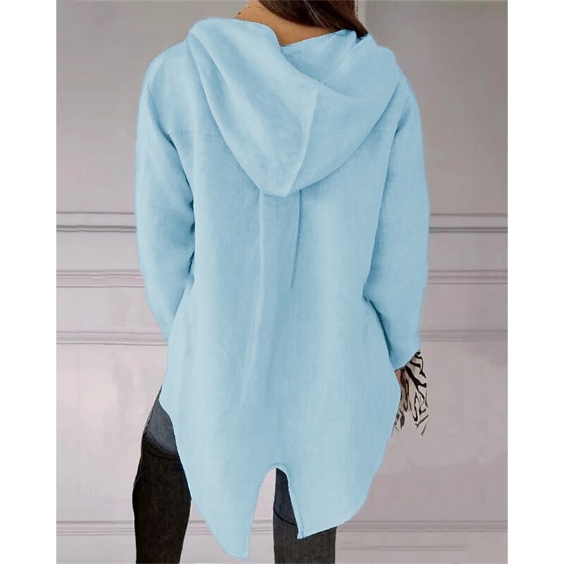 Women's Shirt Plain Stylish Modern Long Sleeve Hooded Regular Tops Daily Going out Buttons Black White Royal Blue Sky Blue Brown Spring Fall2