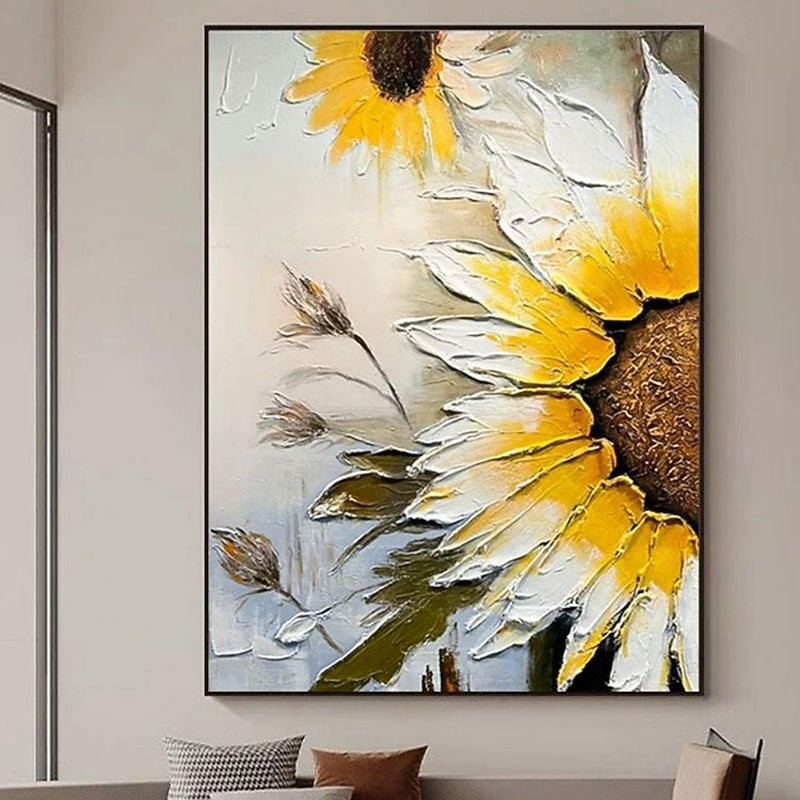 Handmade Oil Painting Canvas Wall Art Decoration Sunflower Flower Abstract for Home Decor Stretched Frame Hanging Painting/Rolled Frameless Unstretched Painting4