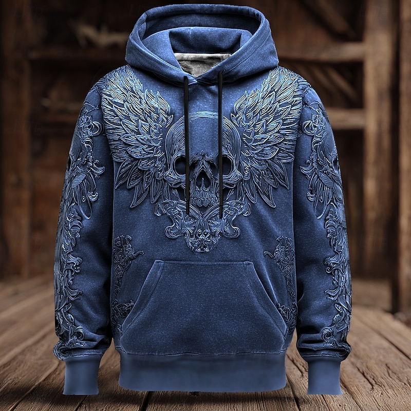 Halloween Men's Skull 3D Sweatshirt Punk Exaggerated Long Sleeve Crew Neck Club Streetwear Black Blue Drawstring Hooded Fall Winter Designer3