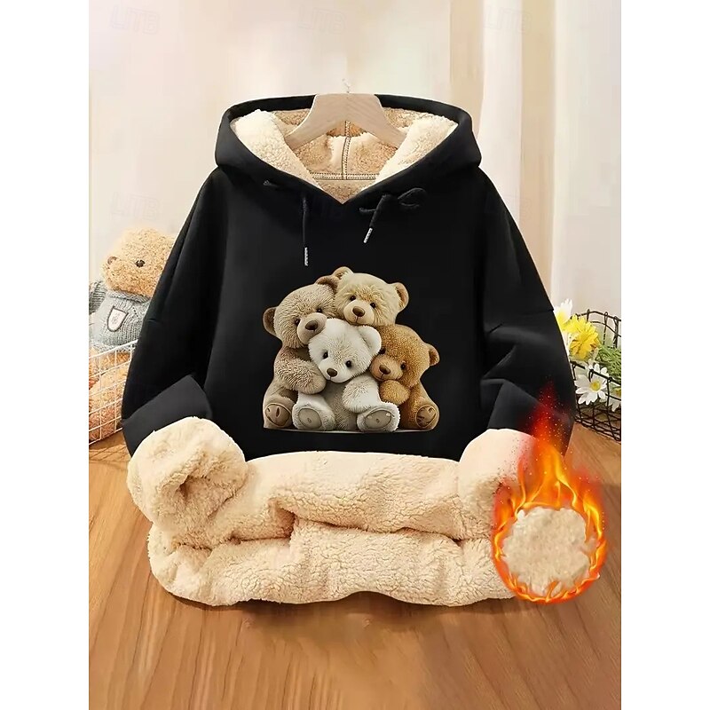 Women's Pullover Hoodie Sweatshirt Graphic Animal Letter Warm Classic Casual Long Sleeve Hooded Regular Tops Street Dailywear Pocket Print Black Pink Red Gray Fall Winter4