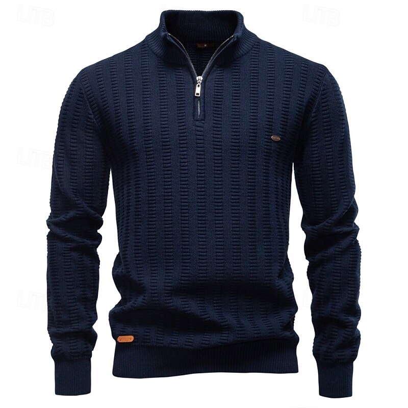 Men's Sweater Pullover Sweater Jumper Ribbed Knit Regular Tops Knitted Slim Fit Plain Crew Neck Knitwear Contemporary Casual Daily Wear Clothing Apparel Fall Winter Black Navy Blue S M L2